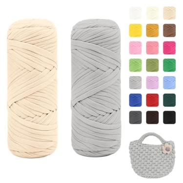 Imagem de Maxee Pacote com 2 fios de camiseta premium (200 g/75 m cada), linha de fita macia para crochê e tricô - cor intensa e fácil de cuidar