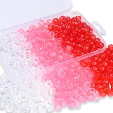 Imagem de XIANNVXI Contas de pônei transparentes brancas vermelhas rosa 500 peças 9 mm dia dos namorados contas de pônei para pulseiras tranças de cabelo artesanato colar de amizade