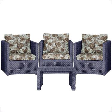 Imagem de Mesa E 3 Poltronas Madri Corda Náutica Estofado 6 Trama Azul