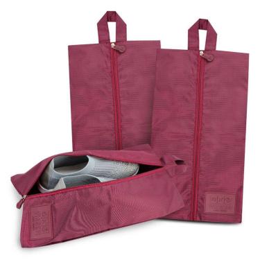 Imagem de Conjunto Bolsa Porta Sapato Estampa Lisa 3 Peças Vinho