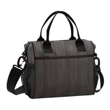 Imagem de ODAWA Bolsa de almoço marrom escuro com textura de madeira com alça de ombro ajustável, lancheira feminina para trabalho