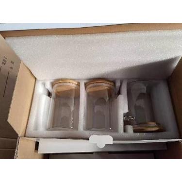 Imagem de Jarra de Vidro Redonda com Colher Conjunto Jarras Tempero Transparente Armazenamento Grãos Diversos e Frutas Secas da Co