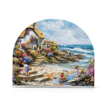 Imagem de Porta-guardanapos de casa de campo de jardim à beira-mar, suporte de guardanapo de coquetel acrílico para mesas, suporte de guardanapo vertical para jantar cozinha restaurante decoração de casa