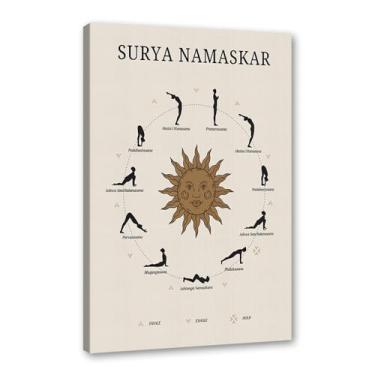 Imagem de Impressão em tela de ioga Membros de Yoga Poses de Yoga Impressão Sol e Lua Saudação Fitness Zen Chakra Afirmações Espiritual Wall Art Decor (SKU2,20.3x30.5 cm = (20x30 cm), Emoldurado (Tela