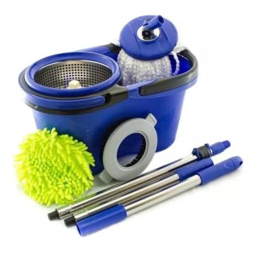 Imagem de Esfregão Mop Giratório 360 com Balde 14L Inox Flash Mop Premium + 3 Refis Limpeza Pesada