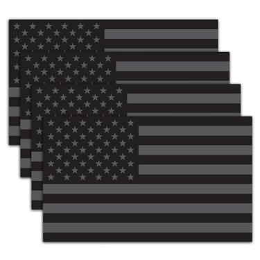 Imagem de Adesivos de bandeira americana preta 3x5 – Pacote com 4 decalques táticos de vinil dos EUA para caminhão, carro, refrigerador, capacete, caixa de ferramentas – impermeável, resistente a UV e clima