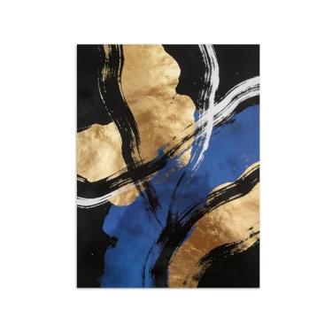 Imagem de Impressões abstratas em tela-Quadro texturizado para parede-ouro preto e azul 3-Pintura moderna para sala de estar 30x40cm Sem Moldura