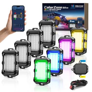 Imagem de MICTUNING Luzes de rock Q2+ MAX RGB+IC – Kit neon com efeito DIY multicolorido, controle de grupo individual, extensível até 20 cápsulas com controle de aplicativo estável, à prova d'água IP68