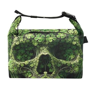 Imagem de TSENQUE Lancheira de caveira Green Clovers para mulheres, lancheira portátil, lancheira para trabalho, linda bolsa térmica para adultos