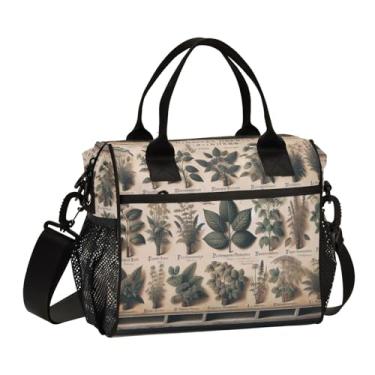 Imagem de GAIGEO Lancheira térmica vintage padrão de ervas com alças, lancheira térmica isolada, lancheira feminina isolada, M