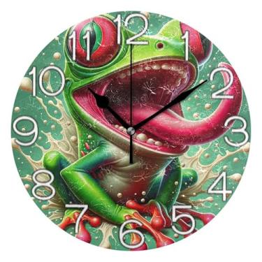 Imagem de GAIGEO Relógio de parede analógico decorativo escritório cozinha relógio operado por bateria silencioso, retrô moderno art déco decoração de parede sapo vibrante, 25 cm, ponteiros dourados