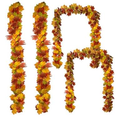 Imagem de JULLIZ Pacote com 4 guirlandas de outono, folhas de bordo, 60 m, decoração de Ação de Graças, guirlanda artificial de outono para casamento, casa, lareira, festa, decoração de outono