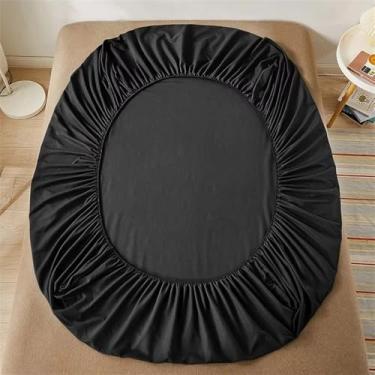 Imagem de Lençol de algodão com elástico, antiderrapante e ajustável, para colchões de solteiro, casal, king e queen, preto, 2 peças, fronha 48x74