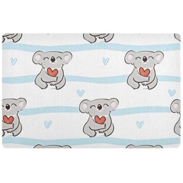 Imagem de TSENQUE Tapete de porta fofo personalizado com coração de urso coala, tapete de porta da frente, decoração de varanda, lavável, tapetes de entrada internos para casa 81 x 50 cm