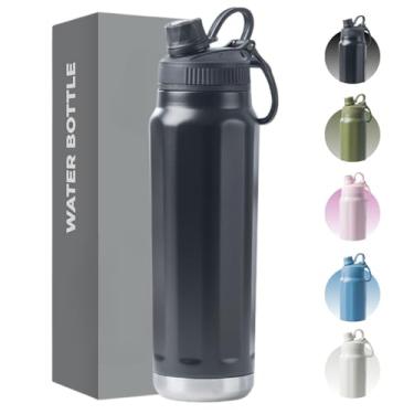 Imagem de Garrafa Térmica de Aço Inox 800ml - Tampa com Alça - Sistema de Parede Dupla Isolada à Vácuo - Ideal para Academia/Trabalho/Faculdade (Preto)