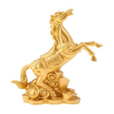 Imagem de BLWOTMOR Estátua de Cavalo Ornamental Escultura Animal Decoração Lembrança Artesanal Colecionável Adequada para Escritório Sala de Estar Biblioteca Lareira Pre, Ouro, Tamanho real