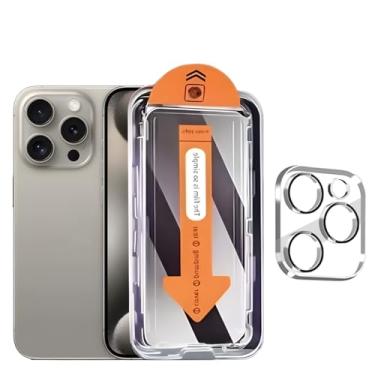 Imagem de 1 + 1 pacote para iPhone 15 Pro Max protetor de tela de privacidade com protetor de lente de câmera cobertura total filme de vidro temperado anti-espião dureza 9H fácil instalação sem bolhas [6,7