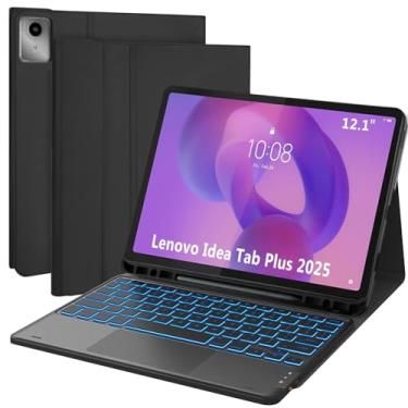 Imagem de QYiiD Capa com teclado Touchpad para Lenovo Idea Tab Plus 2025 de 12,1 polegadas/Tab K12, capa de couro ultrafina com teclado sem fio retroiluminado de 7 cores para Idea Tab Plus/Tab K12 (TB361FU