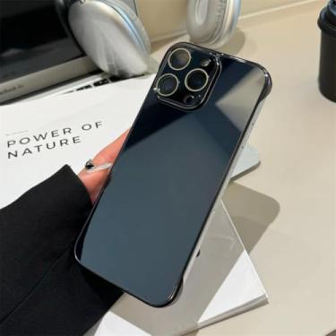 Imagem de Capa de luxo ultrafina em vidro temperado para iPhone 16 15 14 12 13 Mini 11 Pro Xs Max X Xr 15 16 Plus, capa protetora rígida (para iPhone 14 Pro Max/Preto)