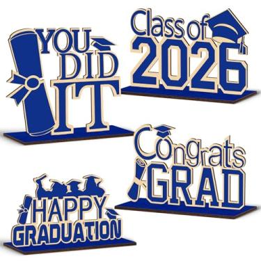 Imagem de 4 Pcs KSKSPE Graduation Decorations Party Supplies Table Centerpieces,Graduation Theme Design and Sturdy Wooden for Graduation Party Favors Decorations,Blue
