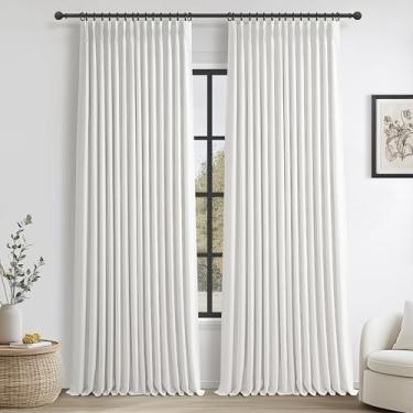 Imagem de Cortinas blecaute de linho grosso branco puro exclusivo de 260 cm para escritório, conjunto de 2 painéis, prega em formato de memória, prega térmica, escurecimento de quarto, cortina decorativa para