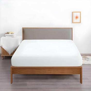 Imagem de Lençol de solteiro extra profundo - capa de colchão com bolso profundo de 45,7 a 61 cm, lençol de microfibra único com elástico - branco