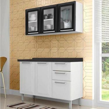 Imagem de Cozinha Itatiaia Tarsila Compacta 2 Pecas 3 Vidros Armario Aereo Preto