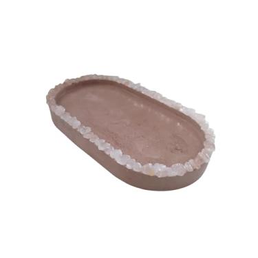 Imagem de Bandeja Oval com Borda de Pedra Natural, Quartzo rosa, Decoração Artesanal