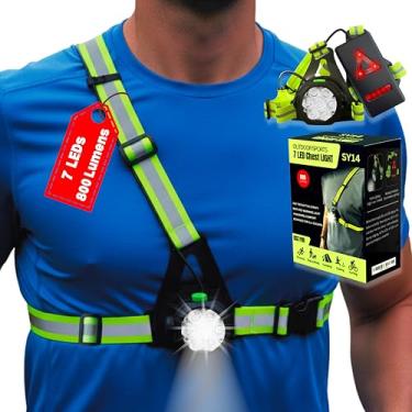 Imagem de SY14 Tocha de peito premium para tochas de corrida para corredores, peitoral de 800 lúmens, colete de luz de alta visibilidade, lanterna de LED ajustável e lâmpada de cintura com alças corporais, 3