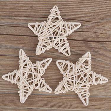 Imagem de GLOGLOW Ornamento Pendurado Estrelas de Vime, Material Natural, Decoração DIY, 6 Peças, 3,35 X 3,35 Polegadas, para Festa de Casamento, Natal e Decoração de Casa Decoração Diária (Branco)