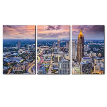 Imagem de Pacimo Pintura de parede de paisagem urbana de Atlanta imagens do horizonte da cidade da Geórgia impressão em tela para decoração de casa pintura de arranha-céus do centro esticada e emoldurada pronta