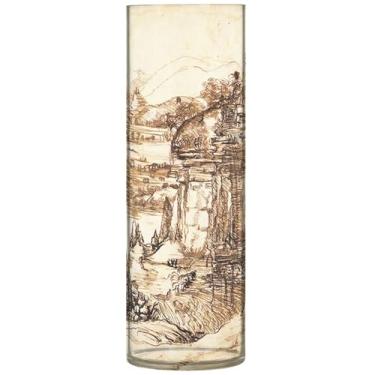 Imagem de Leonardo da Vinci Paisagem Arno Valley Vasos grandes de outono cilíndricos de plástico para mesa decoração estética floral exclusiva, 30 cm x 9,9 cm
