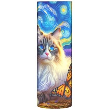Imagem de Lindo gato noite estrelada lavanda grande vaso de plástico bonito vasos de flores cilíndricos para centros de mesa decoração de sala de impressão estética, 30 cm x 9,9 cm