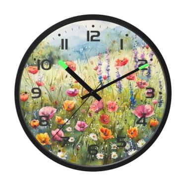 Imagem de SEHANY Herb Wildflower Relógio de parede silencioso sem tique-taque relógio redondo operado por bateria 30 cm controle de som luz noturna relógios de parede para sala de estar, cozinha, quarto