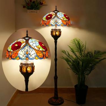 Imagem de Luminária de chão estilo Tiffany com vitral, 45,7 x 45,7 x 170,2 cm (18 x 18 x 67 polegadas), estilo antigo, para canto, decoração de quarto, sala de estar, escritório em casa, com estampa f