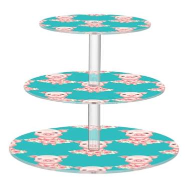 Imagem de Suporte de cupcake de 3 níveis para exibição de festa de chá, torre de cupcake, bandeja de servir, suporte de comida, bar, chá de bebê, estampa de porco, aquarela