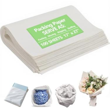 Imagem de MAXTBEE Folhas de papel de embalagem para mudança, 100 folhas de papel de jornal resistente e durável, 43 x 68 cm, folhas de embalagem de papel grandes para embrulhar fragmentos, pratos e móveis, 1,4