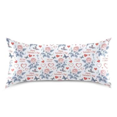 Imagem de Wassud Fronhas de cetim para o dia dos namorados com folhas azuis marinhas rosas para cabelo e pele fronhas de seda lisa king size respiráveis com fecho de envelope