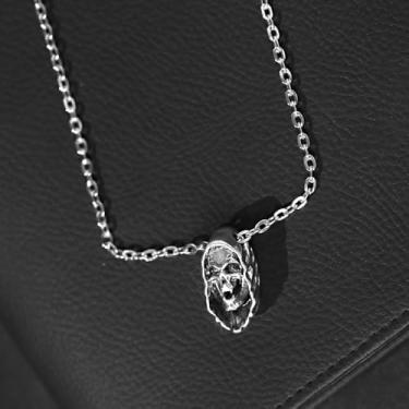 Imagem de 1 colar geométrico exclusivo com pingente de caveira de ceifador, estilo vintage, prata metálica, adequado para homens e mulheres, perfeito para uso diário, encontros, viagens, danças, festas e
