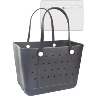 Imagem de Uwyriwooq Sacola de praia feminina, bolsa de praia de borracha, impermeável, à prova de areia, sacola extra grande de EVA, Preto, Praia