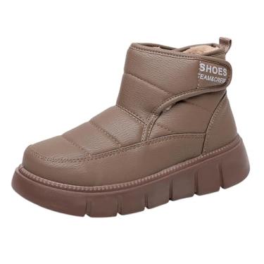 Imagem de Botas femininas versáteis, grossas, quentes, grossas, com sola redonda, bico redondo, casual, confortável, curta, para outono, inverno, lazer ao ar livre, Caqui, 36