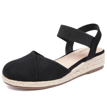 Imagem de Ataiwee Sandálias femininas de salto plataforma alpargatas - tira elástica ajustável no tornozelo, sola de borracha leve sem cadarço, palmilha confortável, sandálias casuais de verão com bico fechado