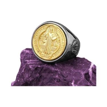 Imagem de Anel Unissex De Aço Inoxidável Com Cruz De São Bento, Joia Amuleto Est