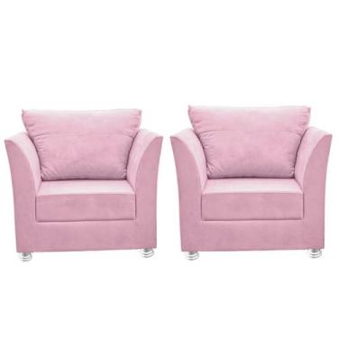 Imagem de Kit 02 Poltrona Lisboa Decorativa  Suede  Rosa Bebê-CASA DA POLTRONA 