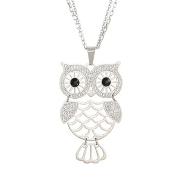 Imagem de Colar feminino com pingente grande de cristal de coruja, colar de corrente longa banhado a prata, presentes para mulheres