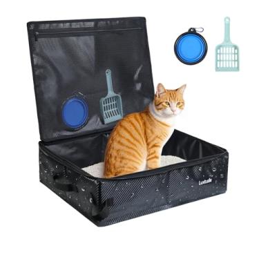 Imagem de Luxtude Caixa de areia dobrável de viagem para gatos, caixa de areia portátil à prova d'água e à prova de cheiro com tampa, forma resistente e fundo rígido para carro, hotel e uso ao ar livre, grande