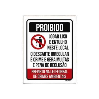 Imagem de Placa De Sinalização - Proibido Jogar Lixo Lei Federal 27X35 - Sinaliz