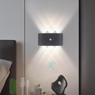 Imagem de GZZBMY Lâmpada de parede com bateria LED com detector de movimento Iluminação de parede interior moderna com interruptor Sem fios Arandelas magnéticas para sala de estar quarto escada corredor (luz