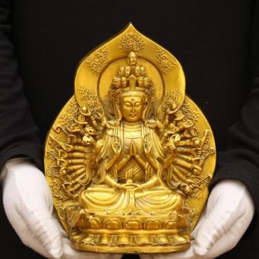 Imagem de FENNYYAR Estátua de Buda Guanyin de cobre com mil mãos do Feng Shui, 22 cm, 21,8 cm, mesa de escritório, casa, sala de estar, decoração