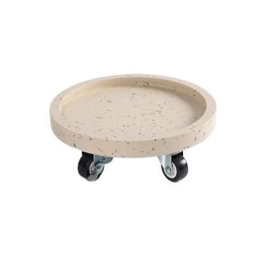 Imagem de Pires de plantas Palete redondo para plantas com bandejas coletoras de gotejamento rodas, pires para vasos flores resina sintética(Beige,XXX-Large)